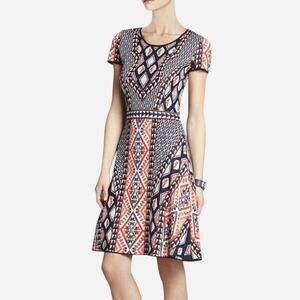 BCBGMaxAzria Fit and Flare Dress Geometric Print Size XS Boho Statement